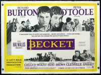 1u012 BECKET linen British quad movie poster '64 Richard Burton, Peter O'Toole, John Gielgud