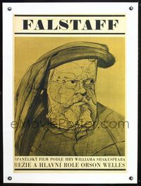 1u227 CHIMES AT MIDNIGHT linen Czech 23x33 '65 cool art of Orson Welles as Falstaff by Machalek!