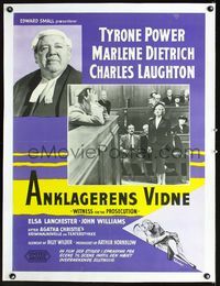 1u040 WITNESS FOR THE PROSECUTION linen Danish '58 image of Marlene Dietrich in court + Wenzel art!