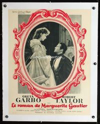 1u076 CAMILLE linen French 24x30 movie poster R50s Robert Taylor kneels before pretty Greta Garbo!