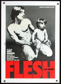 1u074 ANDY WARHOL'S FLESH linen French 23x32 '68 naked Dallesandro & infant by Francesco Scavullo!