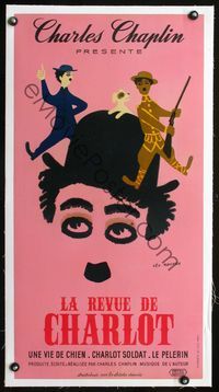 1u087 CHAPLIN REVUE linen French 16x30 '60 three great artwork images of Charlie by Leo Kouper!