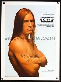 1u098 ANDY WARHOL'S TRASH linen German poster '70 best close up of barechested Joe Dallessandro!