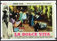 1u065 LA DOLCE VITA linen Italian photobusta '61 Fellini, Marcello Mastroianni attending party!