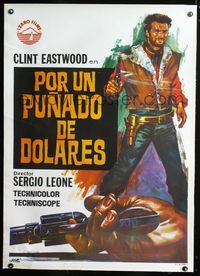 1u054 FISTFUL OF DOLLARS linen Spanish poster R73 cool different art of Clint Eastwood by Jano!