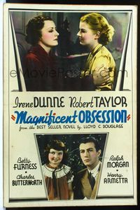 1v034 MAGNIFICENT OBSESSION 40x60 movie poster '35 Irene Dunne, Betty Furness, Robert Taylor
