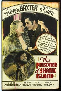 1v036 PRISONER OF SHARK ISLAND 40x60 '36 John Ford,Warner Baxter & Gloria Stuart romantic close up!