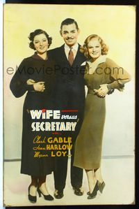 1v029 WIFE VERSUS SECRETARY 40x60 poster '36 great portrait of Clark Gable, Jean Harlow & Myrna Loy!
