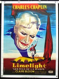 1v071 LIMELIGHT linen French one-panel R60s really wonderful artwork of Charlie Chaplin on stage!