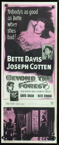 1v155 BEYOND THE FOREST insert poster '49 nobody's as good as smoking Bette Davis when she's bad!
