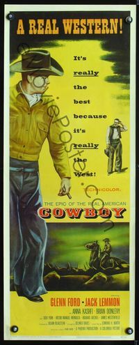 1v159 COWBOY insert movie poster '58 Glenn Ford, Jack Lemmon, an epic of the real American cowboy!