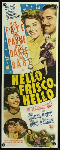 1v167 HELLO, FRISCO, HELLO insert movie poster '43 Alice Faye, John Payne, Jack Oakie, Lynn Bari