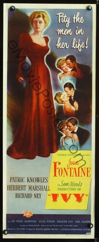 1v171 IVY insert movie poster '47 utterly EVIL bad girl Joan Fontaine, pity the men in her life!