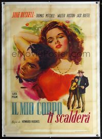 1v081 OUTLAW linen Italian 1p '49 art of sexiest Jane Russell & Jack Buetel by Marino, Howard Hughes