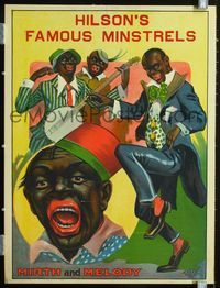 1v026 MIRTH & MELODY 20x26.25 minstrel show poster c1900s stone litho of Hilson's Famous Minstrels!