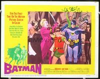 1w076 BATMAN signed movie lobby card #8 '66 by Frank Gorshin, who is with Adam West & Burt Ward!