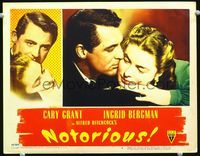 1w009 NOTORIOUS LC #4 '46 Hitchcock, incredible closest portrait of Cary Grant & Ingrid Bergman!