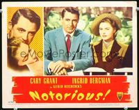 1w010 NOTORIOUS LC '46 Hitchcock, close portrait of Cary Grant & Ingrid Bergman at race track!
