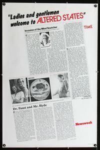 1x025 ALTERED STATES Newsweek & Time Magazine 1sheet '80 William Hurt, Paddy Chayefsky, Ken Russell