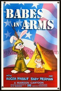 1x042 BABES IN ARMS Kilian one-sheet  '88 Roger Rabbit & Baby Herman in Army uniform with rifles!