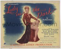 1y185 LADY IN THE DARK movie title lobby card '44 great image of sexy Ginger Rogers in cool dress!