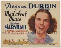 1y212 MAD ABOUT MUSIC title card '38 huge close up headshot portrait of young singing Deanna Durbin!