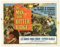 1y220 MAN FROM BITTER RIDGE title lobby card '55 Lex Barker in the great violent mountain wars!