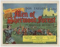 1y239 MEN OF SHERWOOD FOREST movie title lobby card '56 Don Taylor as Robin Hood!