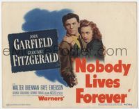 1y264 NOBODY LIVES FOREVER title card '46 John Garfield with gun embraces Geraldine Fitzgerald!