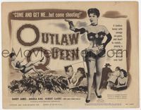 1y274 OUTLAW QUEEN title card '57 sexy Andrea King pointing gun & band leader Harry James as cowboy!