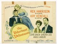 1y292 RELUCTANT DEBUTANTE title card '58 artwork of Rex Harrison & sexiest grown up Sandra Dee!