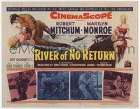 1y297 RIVER OF NO RETURN movie title lobby card '54 artwork of Robert Mitchum & sexy Marilyn Monroe!