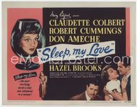 1y312 SLEEP MY LOVE TC '47 cool art of Claudette Colbert in glass, Robert Cummings, Don Ameche