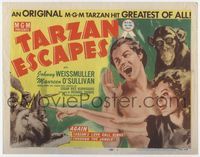 1y337 TARZAN ESCAPES TC R54 art of Johnny Weissmuller, Maureen O'Sullivan & Cheeta the chimp!