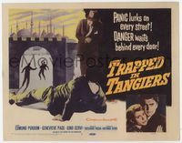1y355 TRAPPED IN TANGIERS movie title lobby card '60 Edmund Purdom, Genevieve Page, drug smuggling!