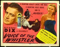 1y366 VOICE OF THE WHISTLER title lobby card '45 detective Richard Dix & beautiful Lynn Merrick!