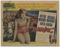 1y398 ZARAK movie title lobby card '56 sexiest barely dressed Anita Ekberg, Victor Mature on horse