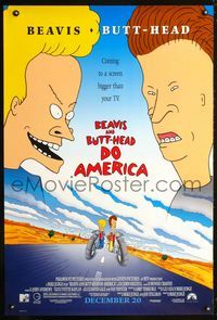 1z068 BEAVIS & BUTT-HEAD DO AMERICA advance one-sheet movie poster '96 Mike Judge MTV cartoon!