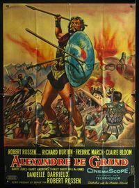 2a244 ALEXANDER THE GREAT style B French 1panel '56 cool artwork of Richard Burton throwing spear!