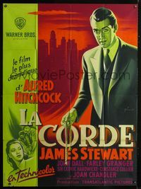 2a471 ROPE French one-panel poster '48 Alfred Hitchcock, cool artwork of James Stewart by Grinsson!