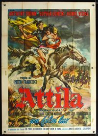 2a551 ATTILA Italian 1p '58 The Hun, art of Anthony Quinn & sexy Sophia Loren by Averado Ciriello!