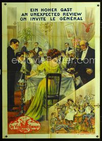 2a228 UNEXPECTED REVIEW 40x55 special poster '11 stone litho art of dinner party, early Vitagraph!