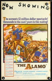 2a012 ALAMO window card movie poster '60 Reynold Brown art of fighting John Wayne & Richard Widmark!