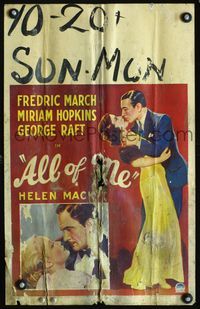 2a013 ALL OF ME window card '34 Fredric March loves Miriam Hopkins, plus gangster George Raft too!