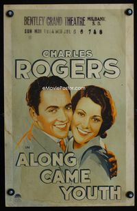 2a014 ALONG CAME YOUTH window card '30 great romantic close up art of Buddy Rogers & Frances Dee!