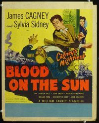 2a033 BLOOD ON THE SUN WC '45 great artwork of James Cagney punching, plus sexy Sylvia Sidney!