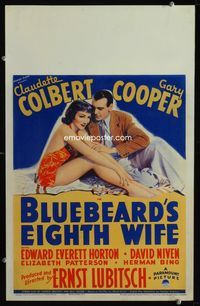 2a034 BLUEBEARD'S EIGHTH WIFE window card '38 sexy Claudette Colbert & Gary Cooper, Ernst Lubitsch