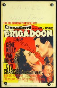 2a038 BRIGADOON window card poster '54 great close up romantic art of Gene Kelly & Cyd Charisse!