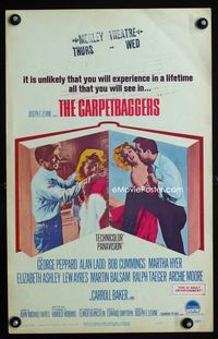 2a046 CARPETBAGGERS window card poster '64 great romantic image of George Peppard & Carroll Baker!