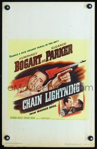 2a050 CHAIN LIGHTNING window card poster '49 great artwork of military test pilot Humphrey Bogart!